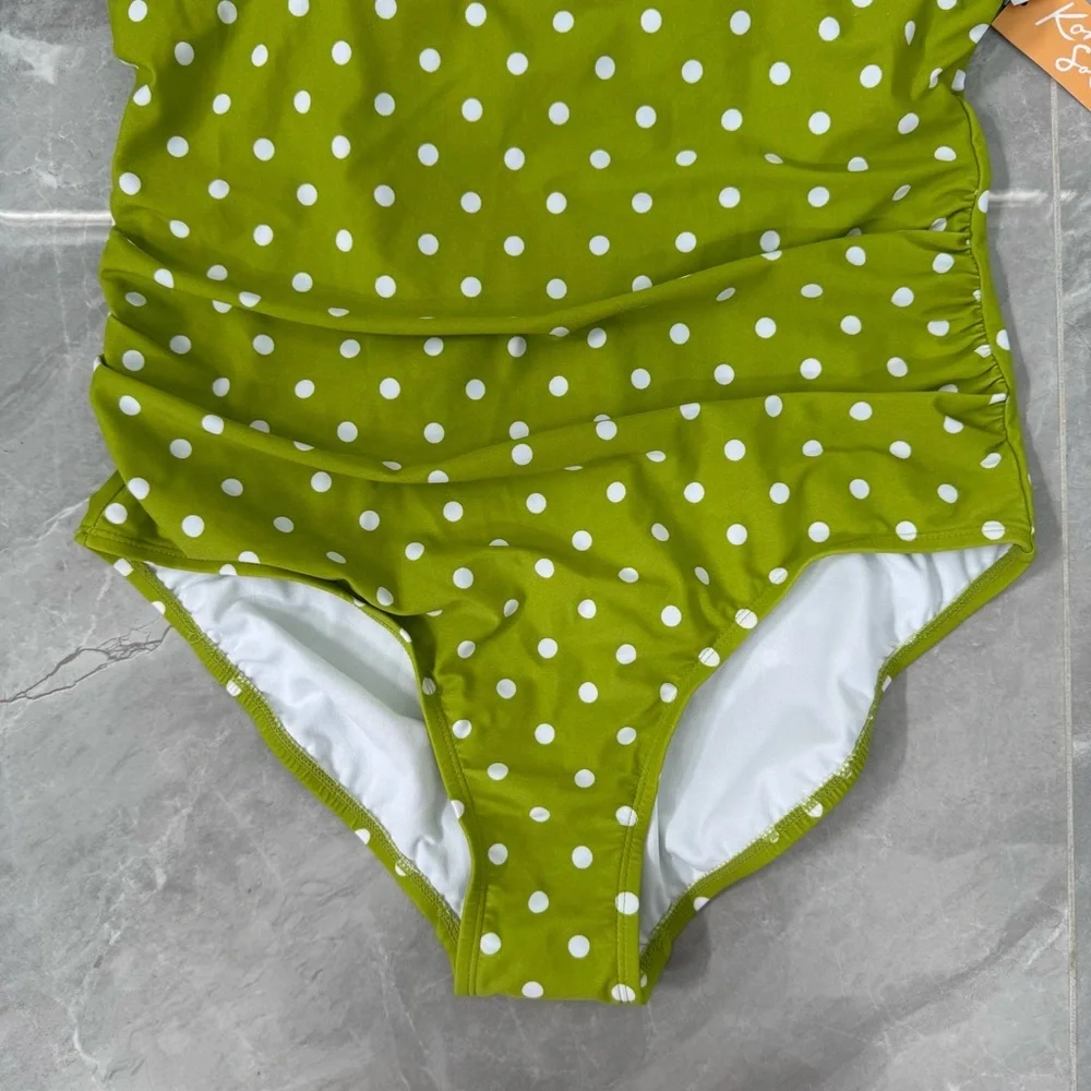 Women’s Kona Sol High Coverage One Piece Swimsuit Strappy Back Polka Dot Size XL